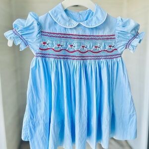 Princess Charlotte Light Blue Smocked Dress with Carousel Embroidery